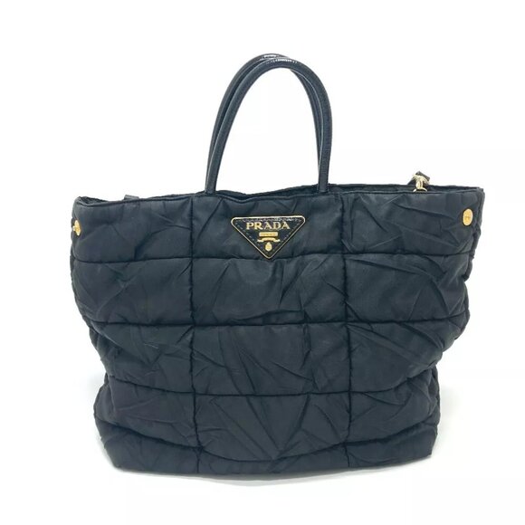PRADA BN1596 Logo Plate 2WAY Bag Shoulder Bag Nylon Black/GoldHardware - Picture 1 of 16